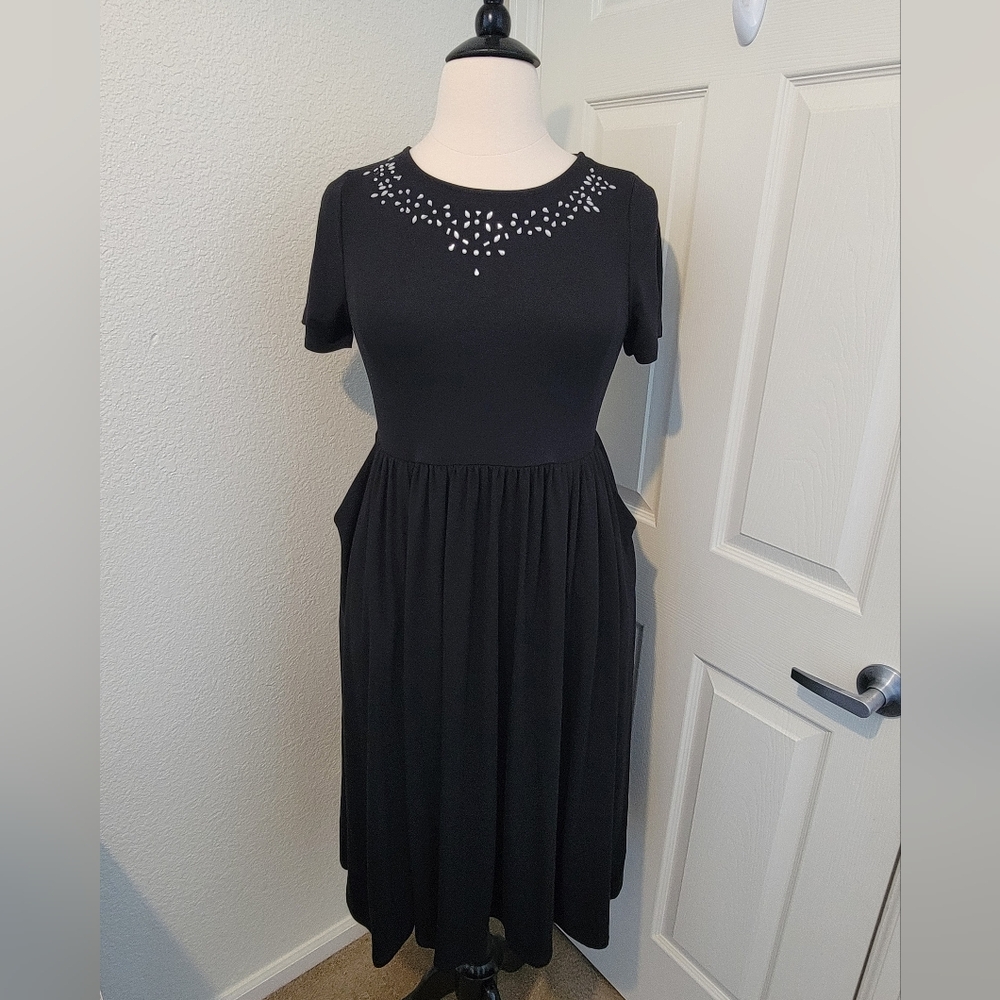 Torrid Black Midi Dress with Embellished Neckline & Pockets